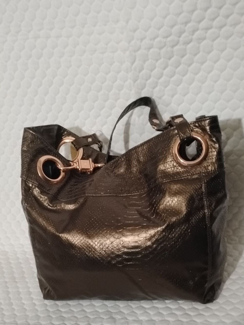 Steven By Steven Madden Metallic Brown Tote Bag with Gold Hardware